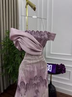 فستان سهره تل تطريز خرز وذيل ميكادو المقاسات بالرق...