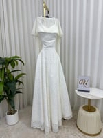 فستان دانتيل ابيض القماش دانتيل + جورجيت دبل كلوش...