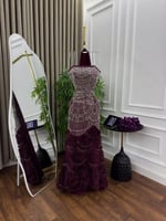 فستان سهرة كلفه تل تطريز خرز المقاسات بالرقم 1-2-3...