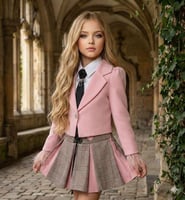 طقم بناتي تركي. تشيرت+جاكيت+تنوره+كرفته+اكسسوار