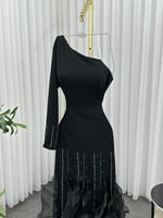 فستان سهره الخامة : كريب استرتش مع جازار + تطريز ي...