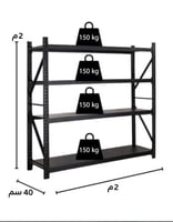 200x200x40cm رفوف تخزين حديد اسود