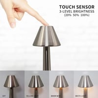 مصباح طاوله بطاريه شحن وتعمل باللمس فضي ليد 3 الوا...