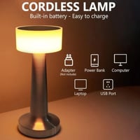 مصباح طاوله بطاريه شحن وتعمل باللمس فضي ليد 3 الوا...