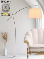 مصباح أرضي ذهبي كامل مع طربوش سكري وإضاءة ليد وقاع...