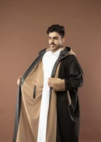 فروة رجالية دبل فيس – أسود وبيج مع قبعة