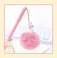 قلم يونيكورن بتعليقة فرو Pink Pen with Unicorn Fur
