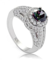 خاتم نسائي مطلي بالفضة ومزين بالزركون مقاس 7.25 أم...