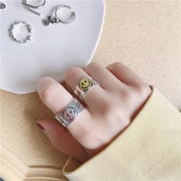 خاتم ايموجي سمايل فيس وجه مبتسم لون فضي - فضي