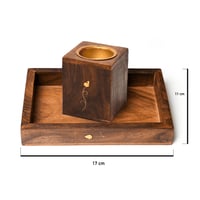 طقم مبخرة مربعة مع قاعدة خشبية ( صناعة هندي )