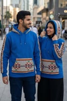 بلوفر قطن ازرق قماش ثقيل مع سدو سادة