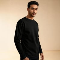 تيشيرت قطن اسود كم طويل بيسك فاخر سادة