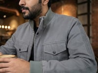 جاكيت بومبر قطني كاجوال بجيوب سحاب جانبية - رمادي...