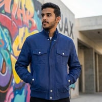 جاكيت بومبر قطني كاجوال بجيوب سحاب جانبية - كحلي غ...