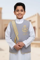 سديري بشت ولادي سادة رمادي نقشة زجزاج ذهبي وفضي فخ...