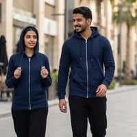 بلوفر قطن فاخر سحاب قماش ماركة كحلي فاتح سادة