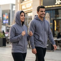 بلوفر قطن فاخر سحاب قماش ماركة رمادي سادة