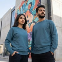 سويت شيرت قطن فاخر تركواز بدون قبوع سادة