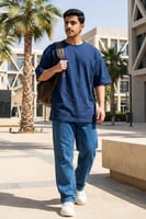 تيشيرت قطن كحلي غامق اوفر سايز فاخر سادة