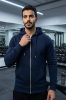 بلوفر قطن فاخر سحاب قماش ماركة كحلي فاتح سادة