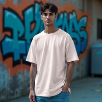 تيشيرت قطن كريمي اوفر سايز فاخر سادة