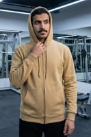 بلوفر سحاب كاكي قطن فاخر بيسك سادة