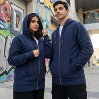 بلوفر قطن فاخر قماش ماركة سحاب كحلي مخلوط سادة