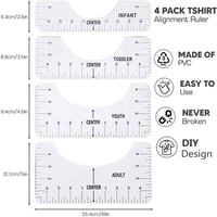 مسطرة ضبط مقاسات طباعة التصميم على التيشيرت 4 قطع...