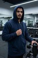 بلوفر قطن فاخر سحاب قماش ماركة كحلي غامق سادة