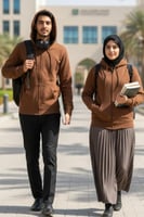 بلوفر قطن فاخر بني بيسك سحاب سادة