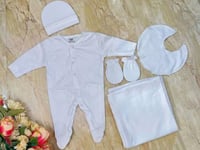 طقم مواليد قطن فاخر 5 قطع بدون طباعة سادة