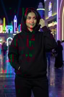 بلوفر قطن فاخر اوفر سايز اسود مبطن فرو سادة