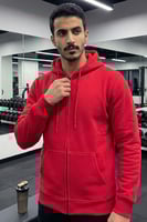 بلوفر قطن فاخر أحمر بيسك سحاب سادة