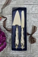 طقم سكين وشيال فضي فاخر للكيك والحلويات