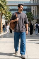 تيشيرت قطن رمادي غامق اوفر سايز فاخر سادة