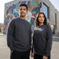 سويت شيرت قطن فاخر رمادي بدون قبوع سادة