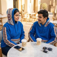 بلوفر قطن ازرق قماش ثقيل مع سدو سادة