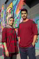 تيشيرت قطن عنابي اوفر سايز فاخر سادة