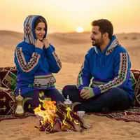 بلوفر قطن ازرق قماش ثقيل مع سدو سادة