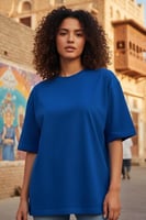 تيشيرت قطن ازرق اوفر سايز فاخر سادة