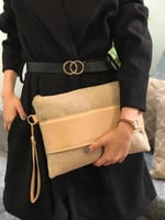 شنطة يد باوتش قماش بيج 30 * 22 سم