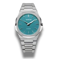 ساعة دي ون مليون ستيل فضي ميناء أزرق فاتح مزخرف