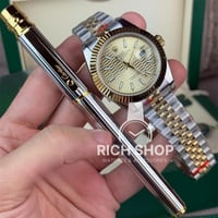 طقم ساعة رولكس دايجست مع قلم كارتير ذهبي بفضي