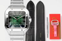 ساعة كارتير سانتوس ماستر فضي ميناء اخضر