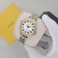 ساعة فندي النسائية بسير فضي مع ذهبي ماكس فصوص ملون...