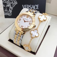 ساعة فرزاتشي ذهبي بفضي ابيض مع اسورة