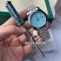 طقم ساعة رولكس دايجست أرقام عربي مع قلم كارتير الج...