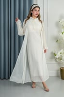 روب استقبال ناعم بتطريز لؤلؤ وكريستال - سكري