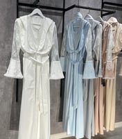 قميص استقبال بأكمام دانتيل ولؤلؤ