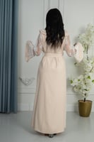 قميص استقبال بأكمام دانتيل ولؤلؤ - بيج